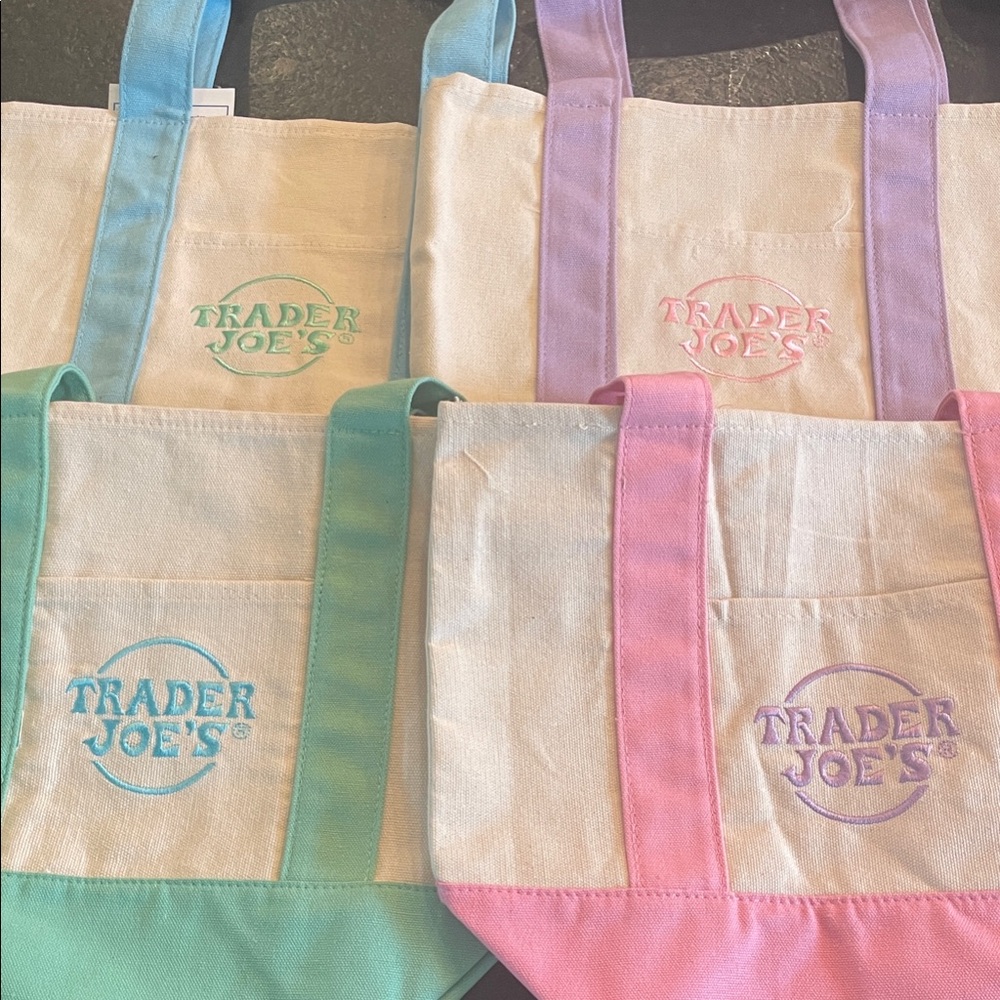 Trader Joe's Canvas Tote Bag Set - Cream, Green, Purple, Pink